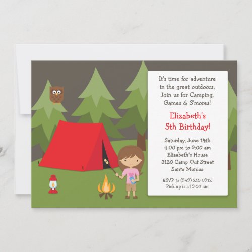 Camping Birthday Party Invitation for Girl