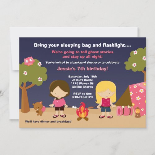 Camping Birthday Party Invitation for Girls
