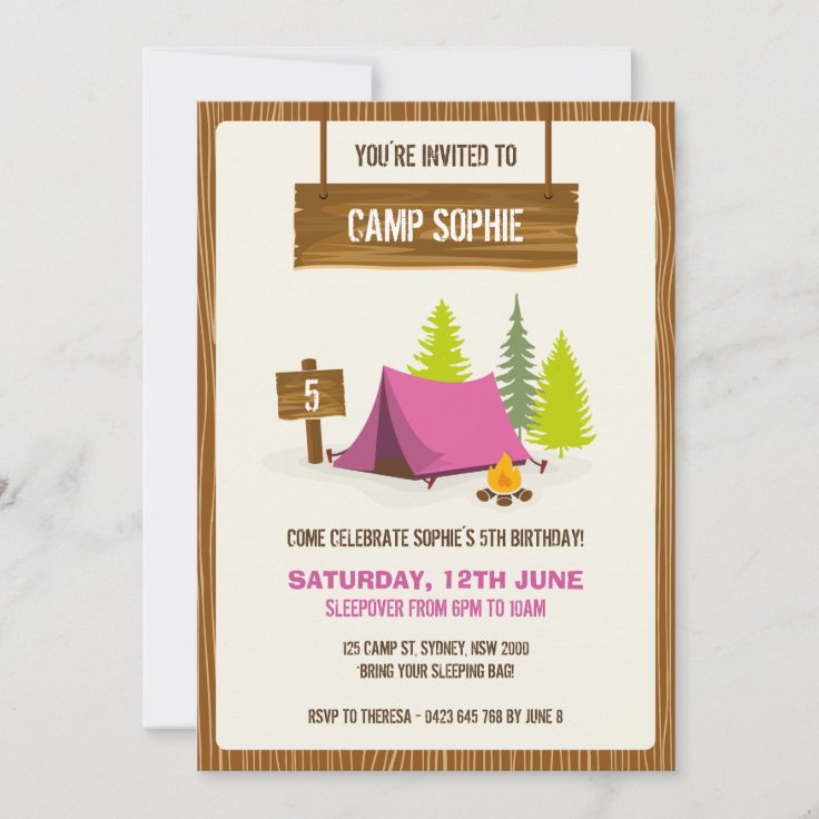 Camping Birthday Party Invitation - GIRL | Zazzle