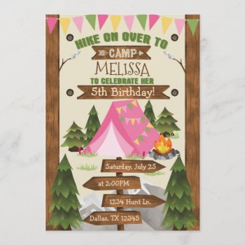 Camping Birthday Party Invitation Invite Girl by PerfectPrintableCo at Zazzle