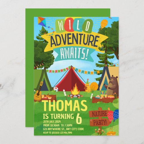 Camping Birthday Party modern kids  Invitation