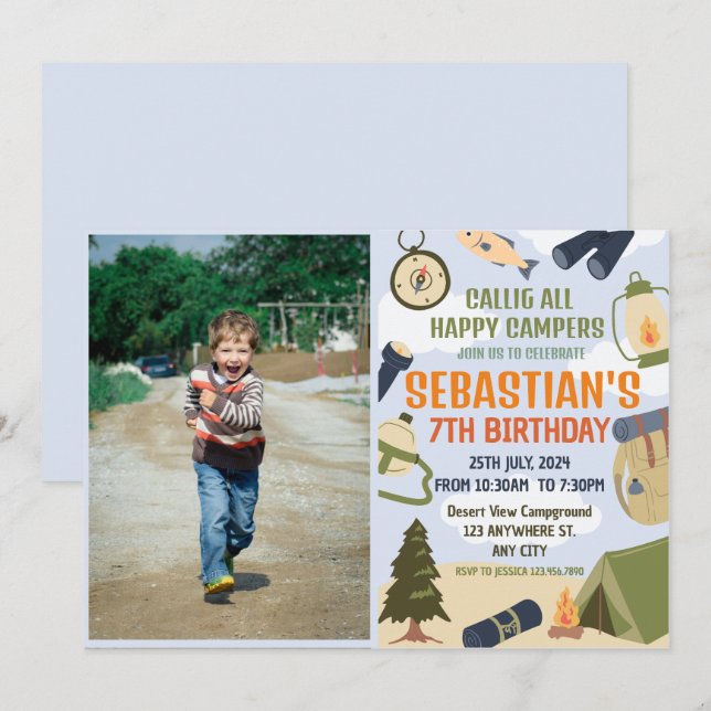 Camping Birthday Party modern kids  Invitation (Front/Back)