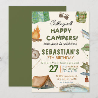 Camping Birthday Party modern kids  Invitation