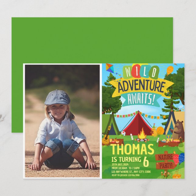 Camping Birthday Party modern kids  Invitation (Front/Back)