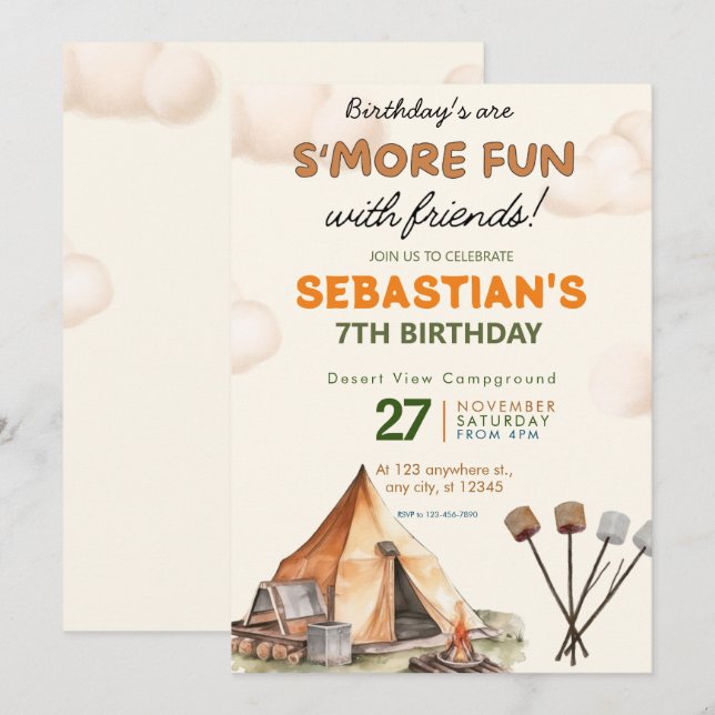 Camping Birthday Party modern kids  Invitation (Front/Back)