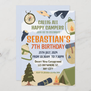 Camping Birthday Party modern kids  Invitation
