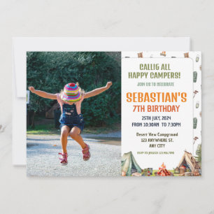 Camping Birthday Party modern kids Invitation