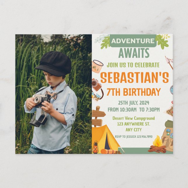 Camping Birthday Party modern kids  Postcard (Front)