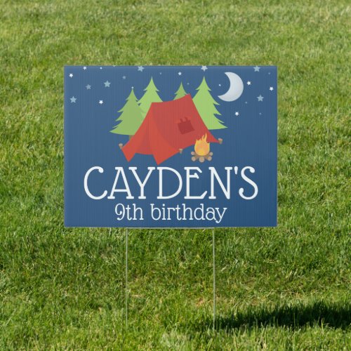 Camping Birthday Party Sign red tent
