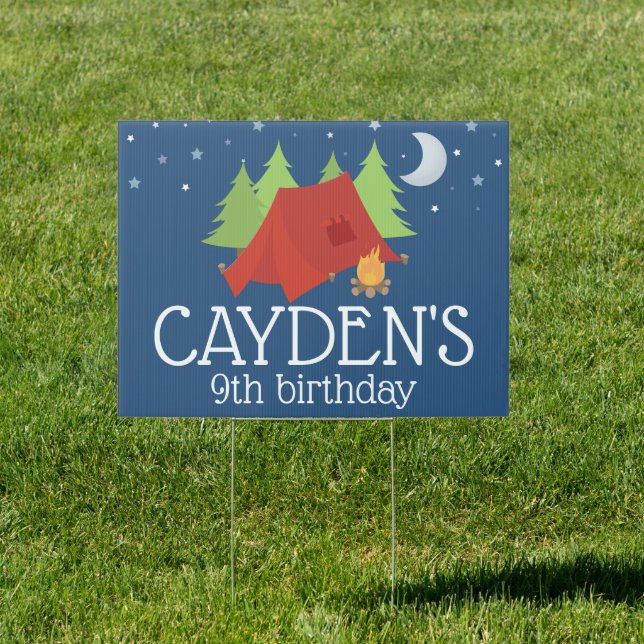 Camping Birthday Party Sign red tent (Insitu)