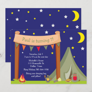 Camping Birthday Party Sleepover Khaki Green Invitation