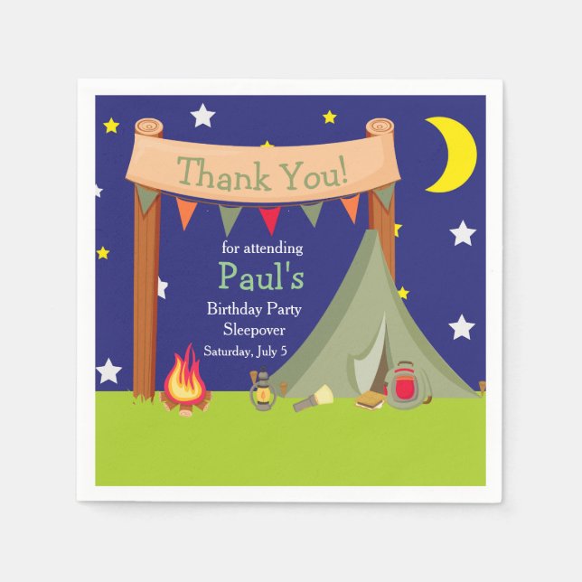 Camping Birthday Party Sleepover Khaki Green Napkins (Front)