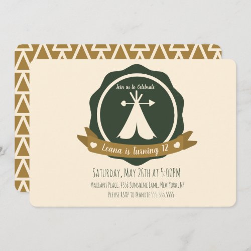 Camping Birthday Party Teepee Badge Invitation