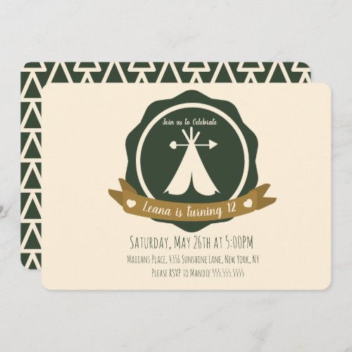 Camping Birthday Party Teepee Badge Invitation