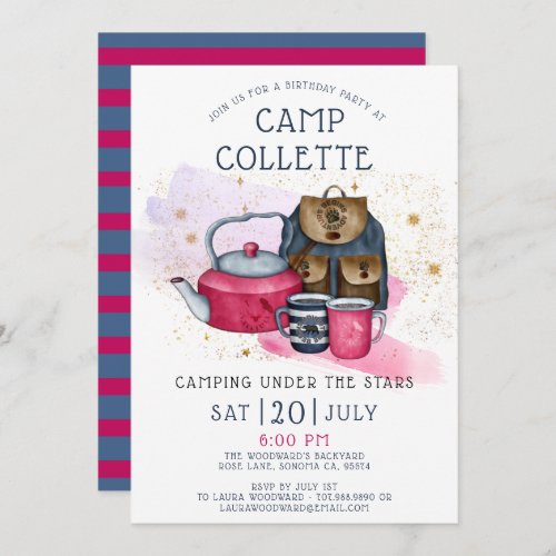 Camping Birthday Party Under The Stars  Invitation