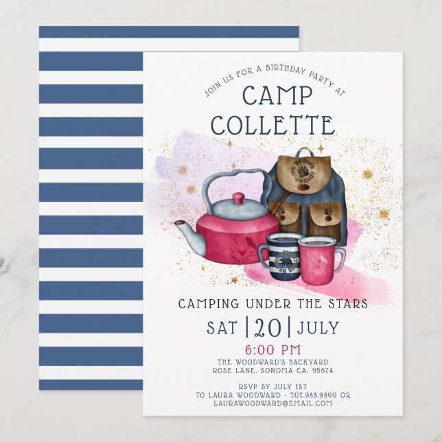 Camping Birthday Party Under The Stars  Invitation (Front/Back)