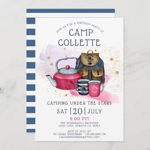 Camping Birthday Party Under The Stars  Invitation