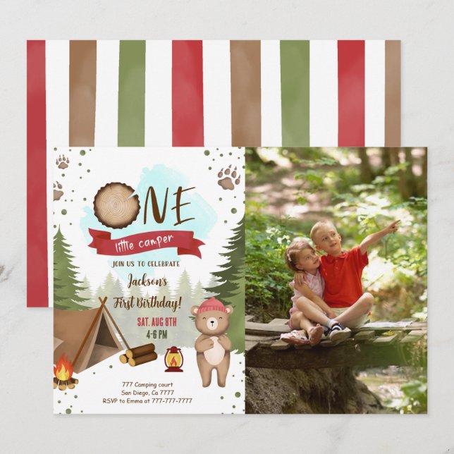 Camping Birthday Photo Invitation (Front/Back)