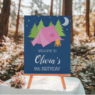Camping Birthday Pink Tent Welcome Foam Board