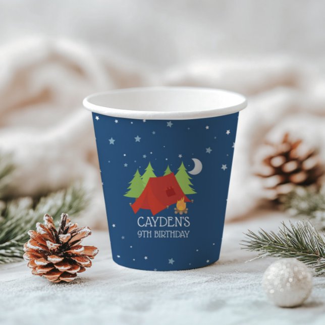 Camping birthday red tent starry sky paper cups (Creator Uploaded)