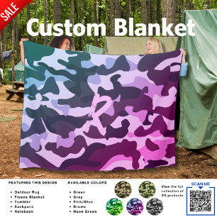 Camping Blanket Camouflage Add Initial Kids Teens