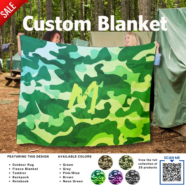 Camping Blanket Camouflage Add Initial Kids Teens (Creator Uploaded)
