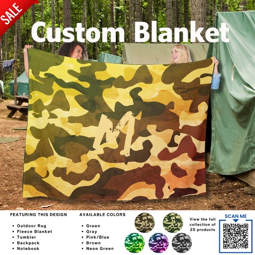 Camping Blanket Camouflage Add Initial Kids Teens