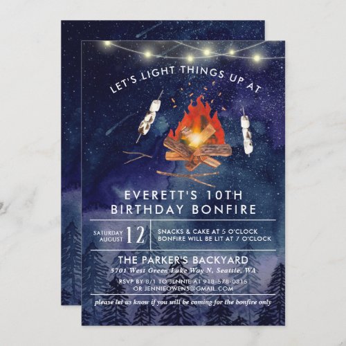 Camping Bonfire Birthday Party Invitation