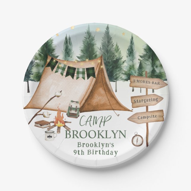 Camping Bonfire Campfire S'mores Birthday Outdoor  Paper Plates (Front)