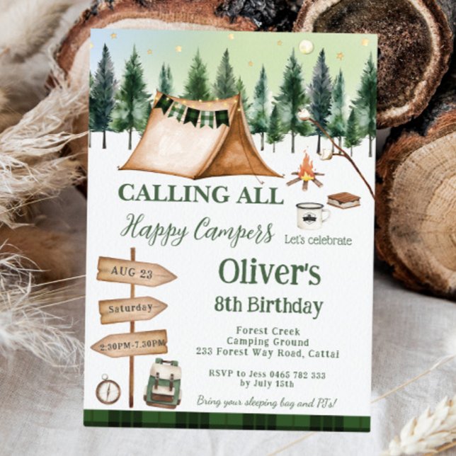 Camping Bonfire Campfire S'mores Outdoor Birthday Invitation (Creator Uploaded)