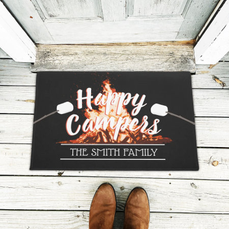 Camping Bonfire Happy Campers Family Name Doormat