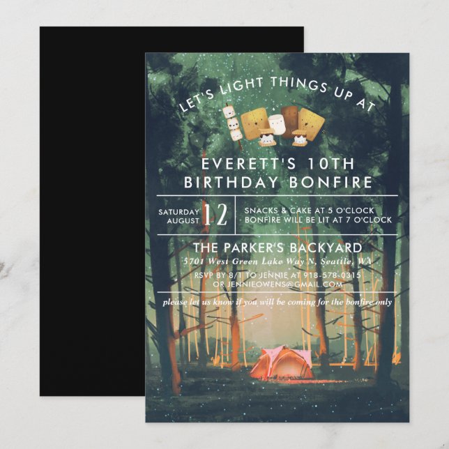 Camping Bonfire S'mores Birthday Party  Invitation (Front/Back)