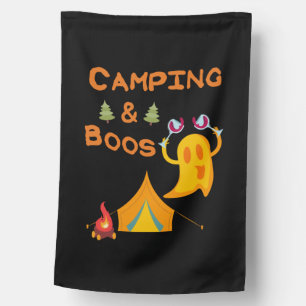Camping & Boos Ghosts Wine Camping Halloween House Flag