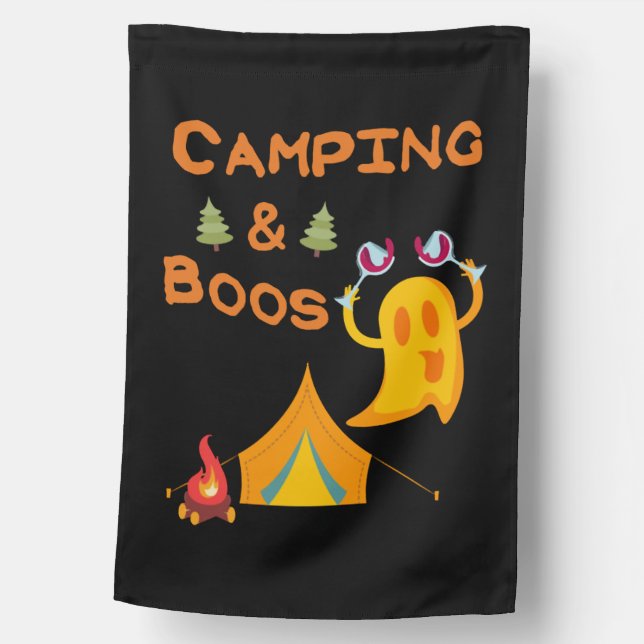 Camping & Boos Ghosts Wine Camping Halloween House Flag (Front)