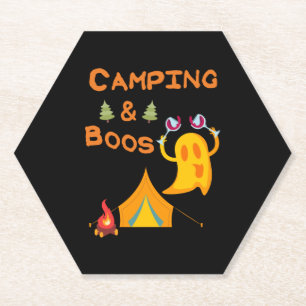 Camping & Boos Ghosts Wine Camping Halloween Paper Coaster