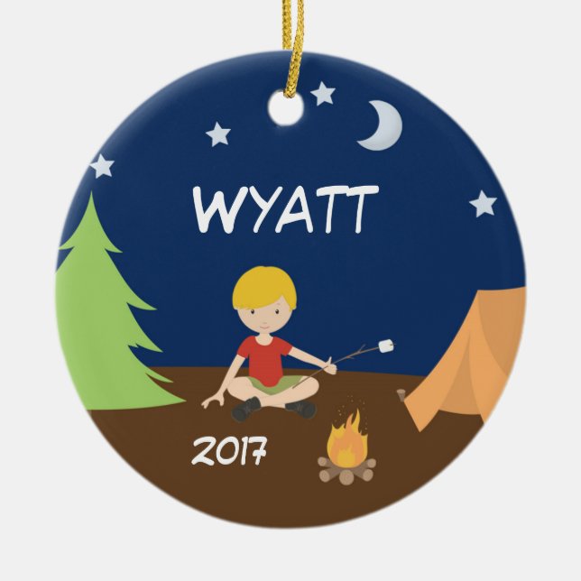 Camping Boy Camper Night Sky Tent Ornament Blonde (Front)
