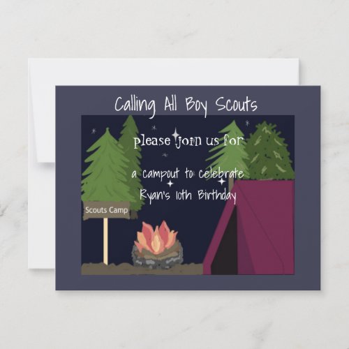 Camping Boy Scouts Birthday Party Invitation