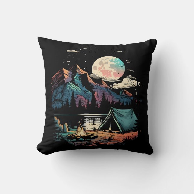 Camping By The Lake Throw Pillow (Front)