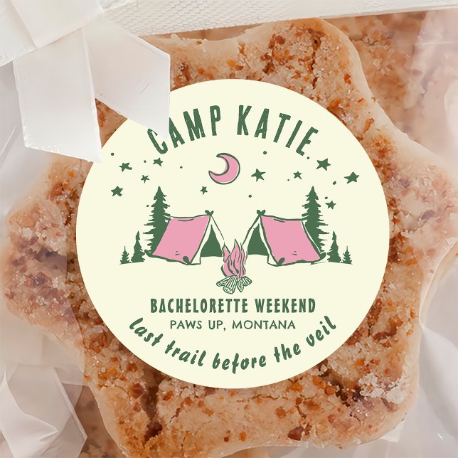 Camping Camp Bachelorette Party Classic Round Sticker (Creator Uploaded)