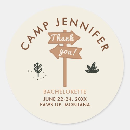 Camping Camp Earthy Bachelorette Party Thank You Classic Round Sticker