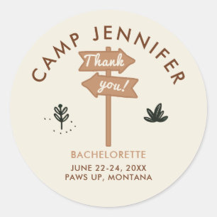 Camping Camp Earthy Bachelorette Party Thank You Classic Round Sticker