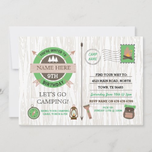 CAMPING Camp Out BIRTHDAY PARTY boys girls invite