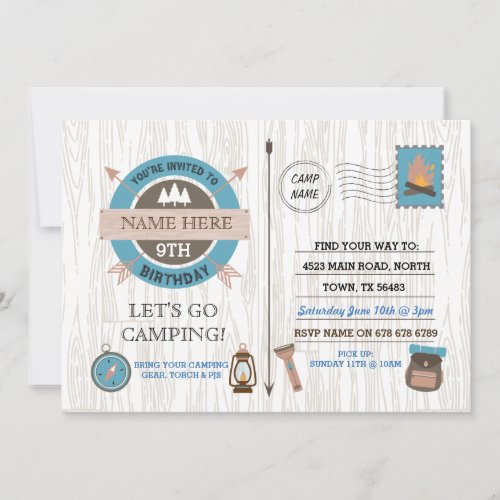 CAMPING Camp Out BIRTHDAY PARTY boys girls invite