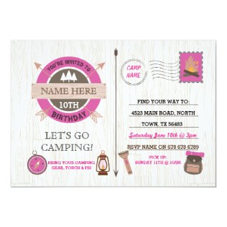 CAMPING Camp Out BIRTHDAY PARTY pink girls invite