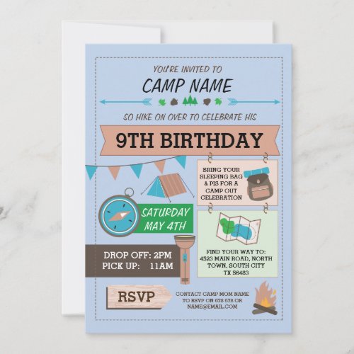 CAMPING Camp Out BUG BIRTHDAY PARTY boys invite