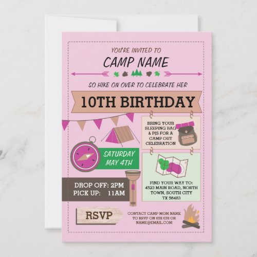 CAMPING Camp Out BUG BIRTHDAY PARTY GIRLS invite