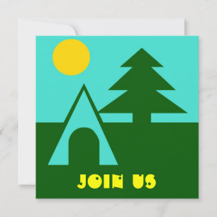Camping Camp Tent Pine Sun Turq Party Invitations