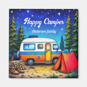 Camping Camper Blue Green Nature Hiking Magnet