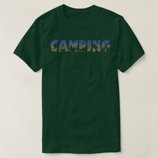 Camping Camper Forest Camp Night Trees Campfire St T-Shirt (Design Front)