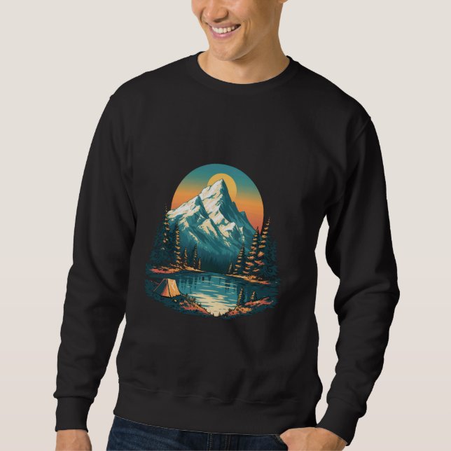Camping Camper Glamping Tent Sunset Mountains Adve Sweatshirt (Front)